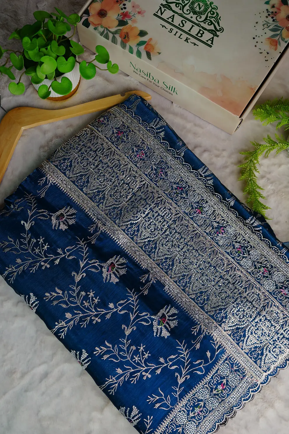 Teal Blue jemi Chu Georgette Siroski Stone party Saree